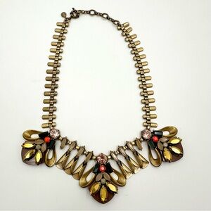 J. Crew Mixed Media Necklace Geometric Bee Antique Brass Crystal Taupe Peach